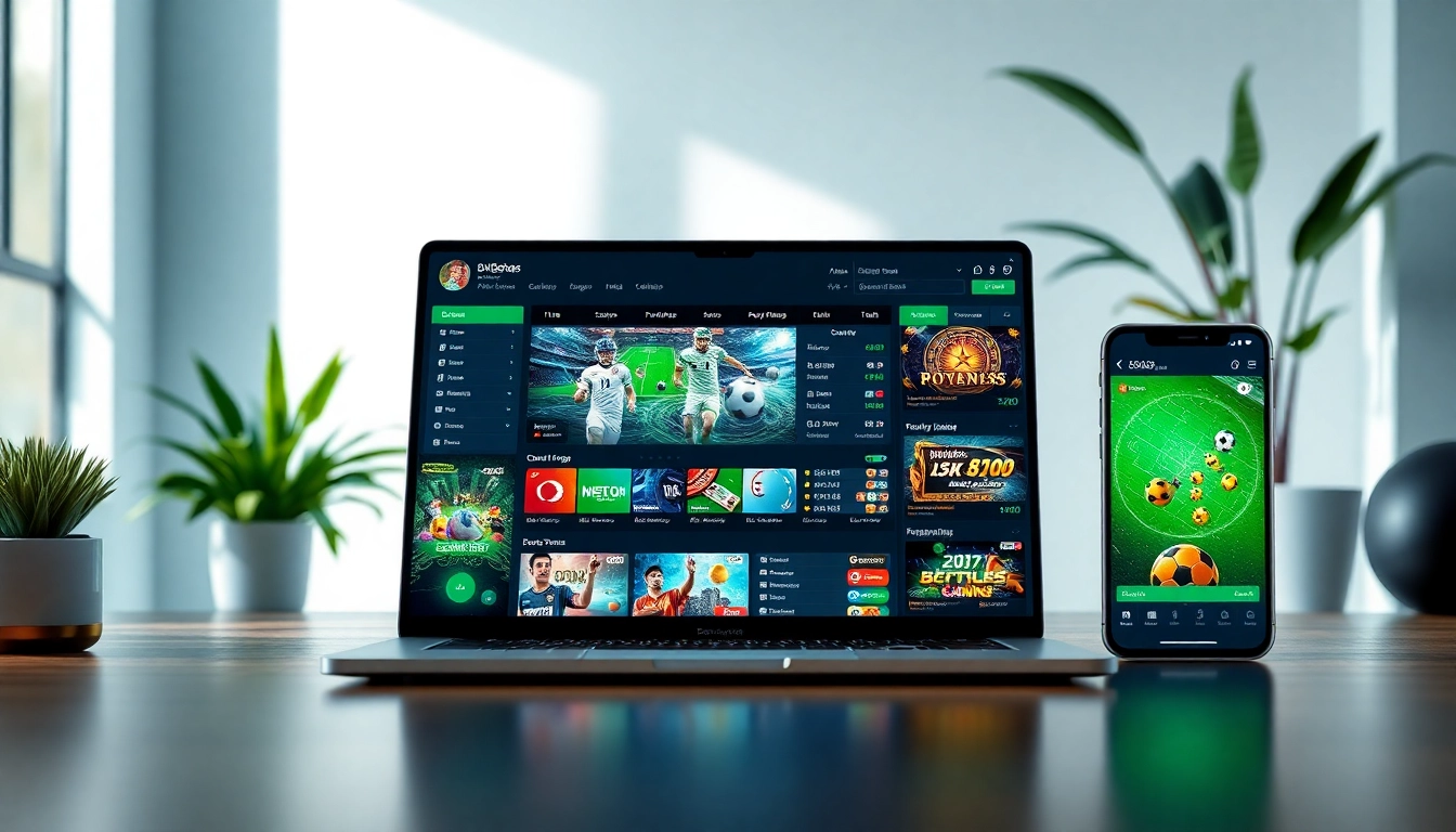 Engaging online betting platform interface on bk860s.com with laptop and smartphone in modern workspace.