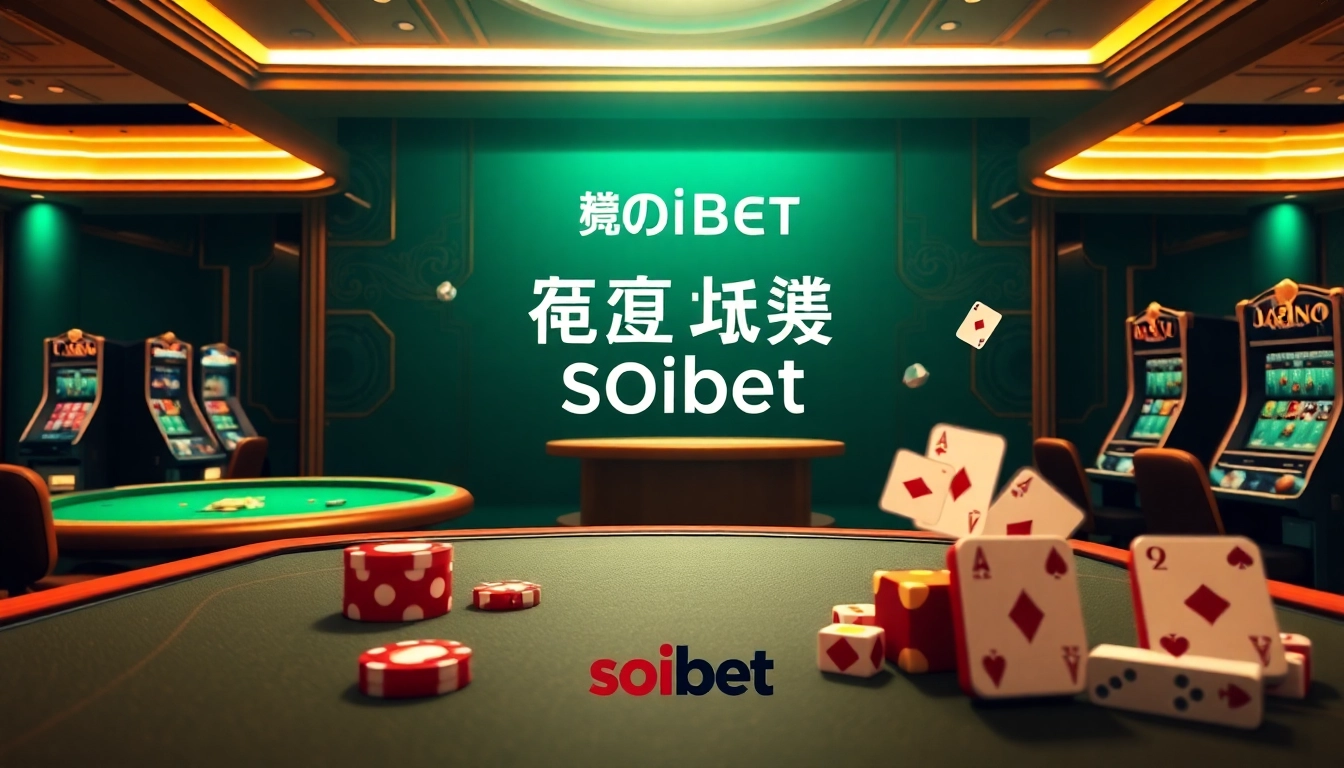 Exciting online casino gaming interface showcasing ทางเข้า soibet ล่าสุด with poker tables, slots, and chips.