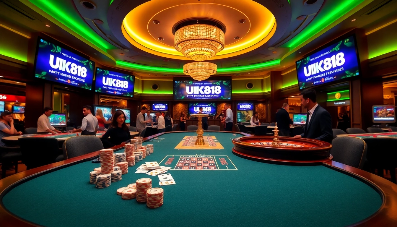 Gamblers enjoying high-stakes games at a stylish casino table at https://uk88.trading/, showcasing excitement and professionalism.