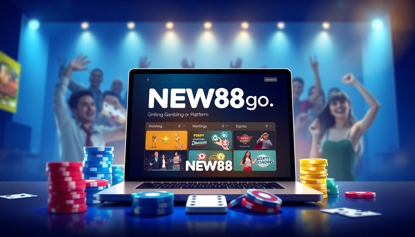 Explore the world of online gaming at new88go.com, featuring a vibrant interface with poker and casino elements.