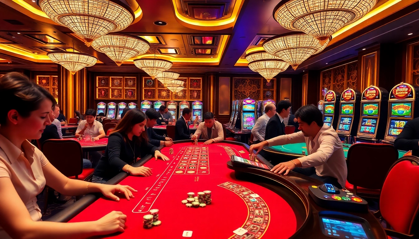 B29 Casino gaming experience with luxurious tables and engaging players at vibrant slots.