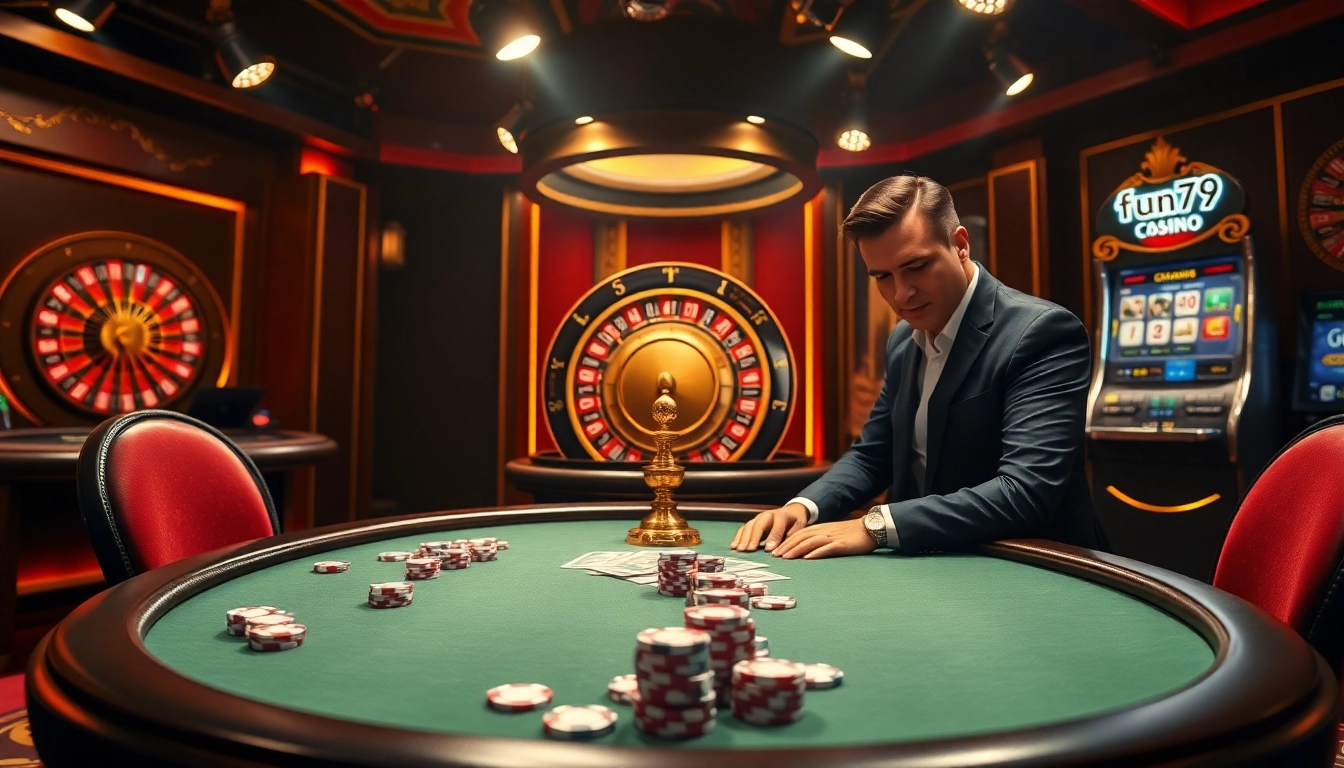 Experience thrilling poker action at fun79 with vibrant casino visuals full of excitement.