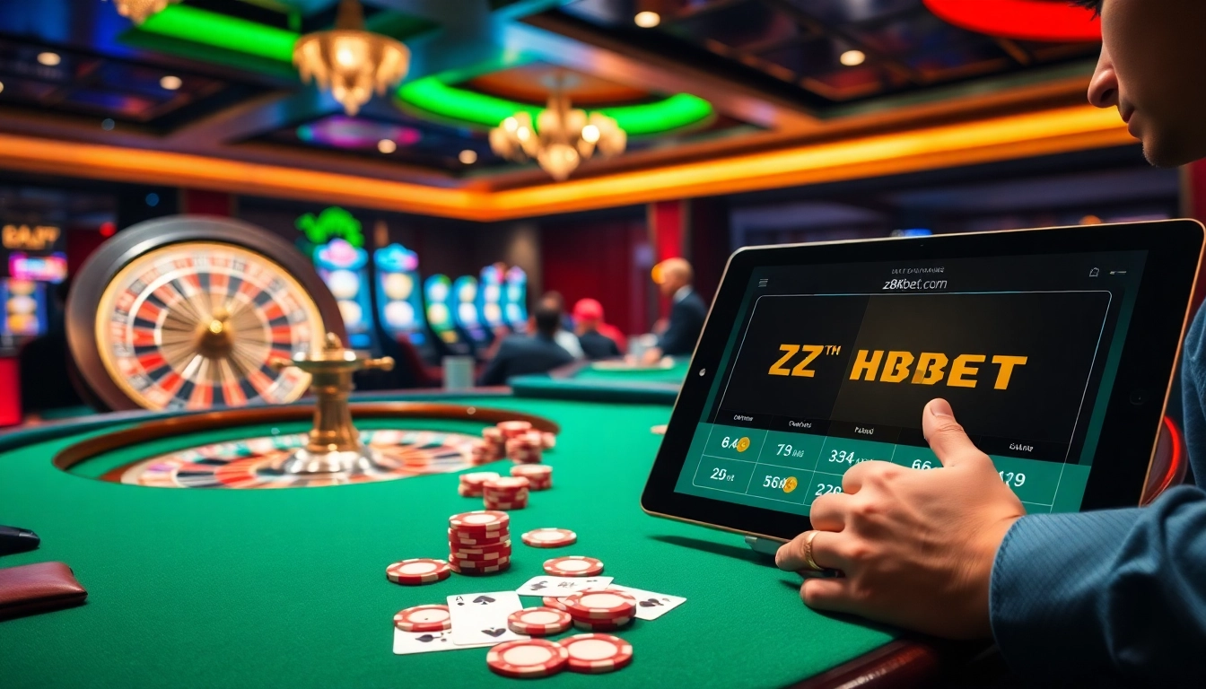 Feel the excitement at z8kbet.com while placing bets at a vibrant casino table filled with cards and chips.