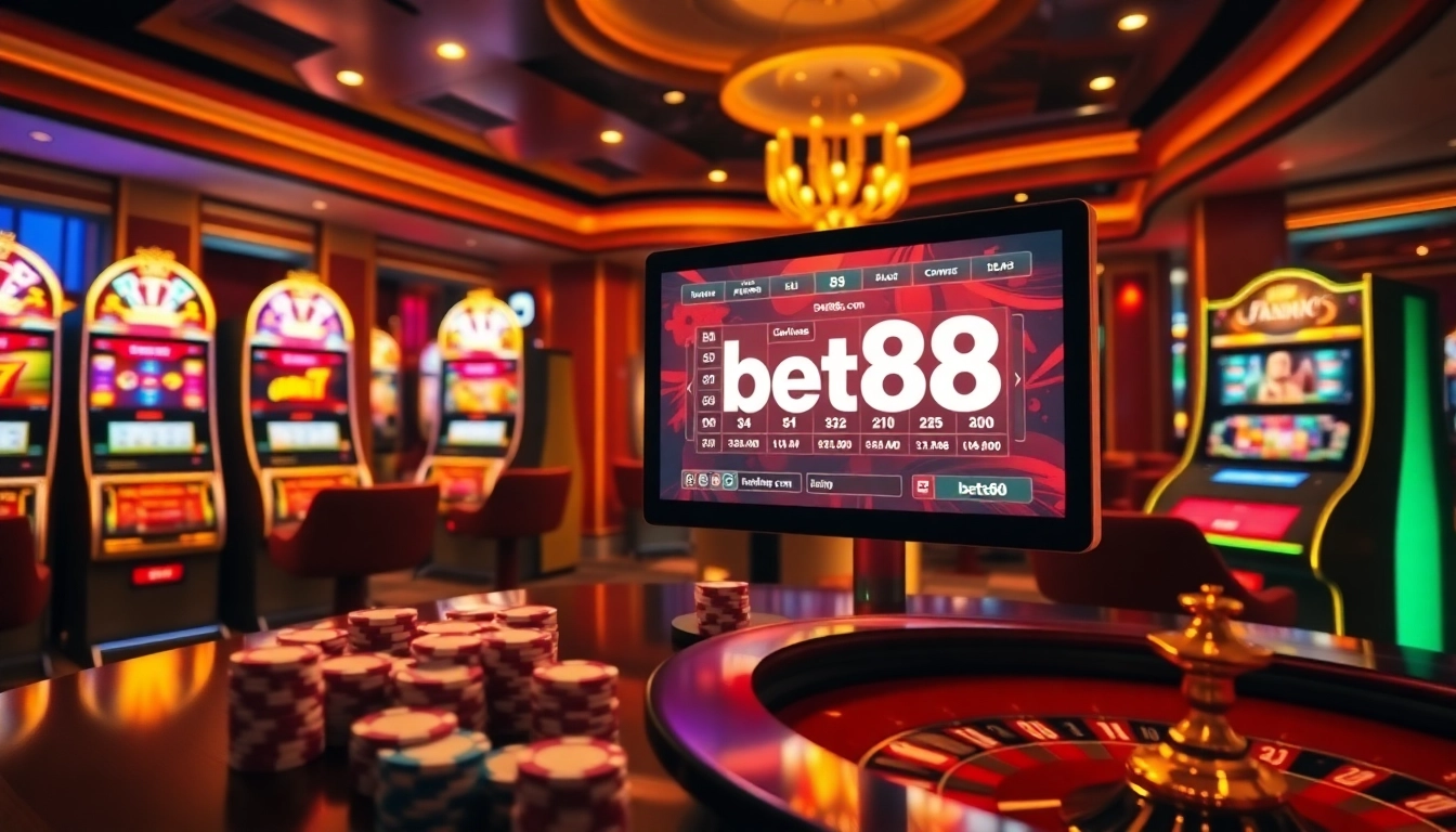 Experience the excitement of betting at bet88.com with vibrant casino visuals and thrilling gameplay.