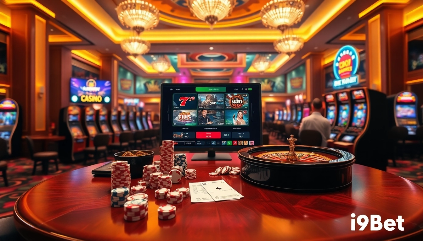 Experience thrilling gaming at i9bet with vibrant visuals of casino tables and thrilling jackpots.