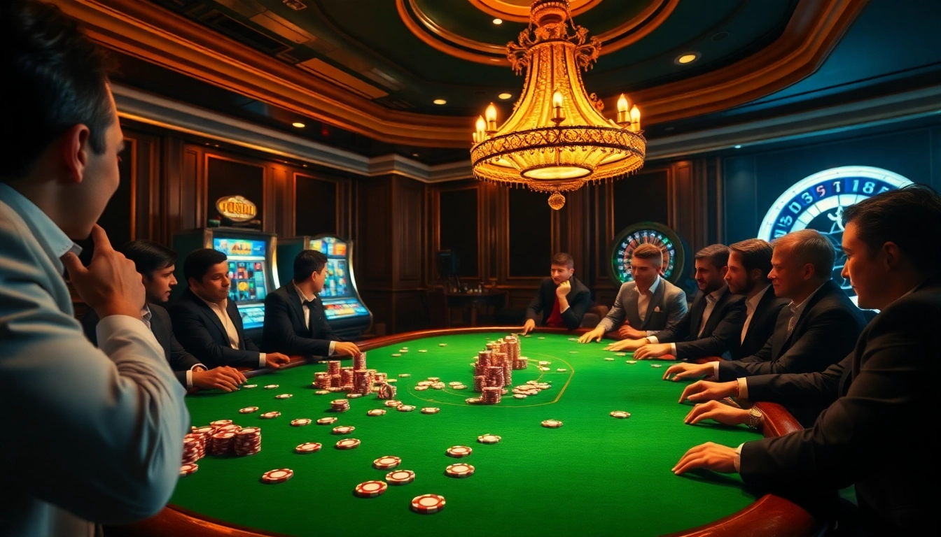 Engage in a thrilling poker game at https://888topcasinos2.com/, showcasing colorful chips and elegant décor.