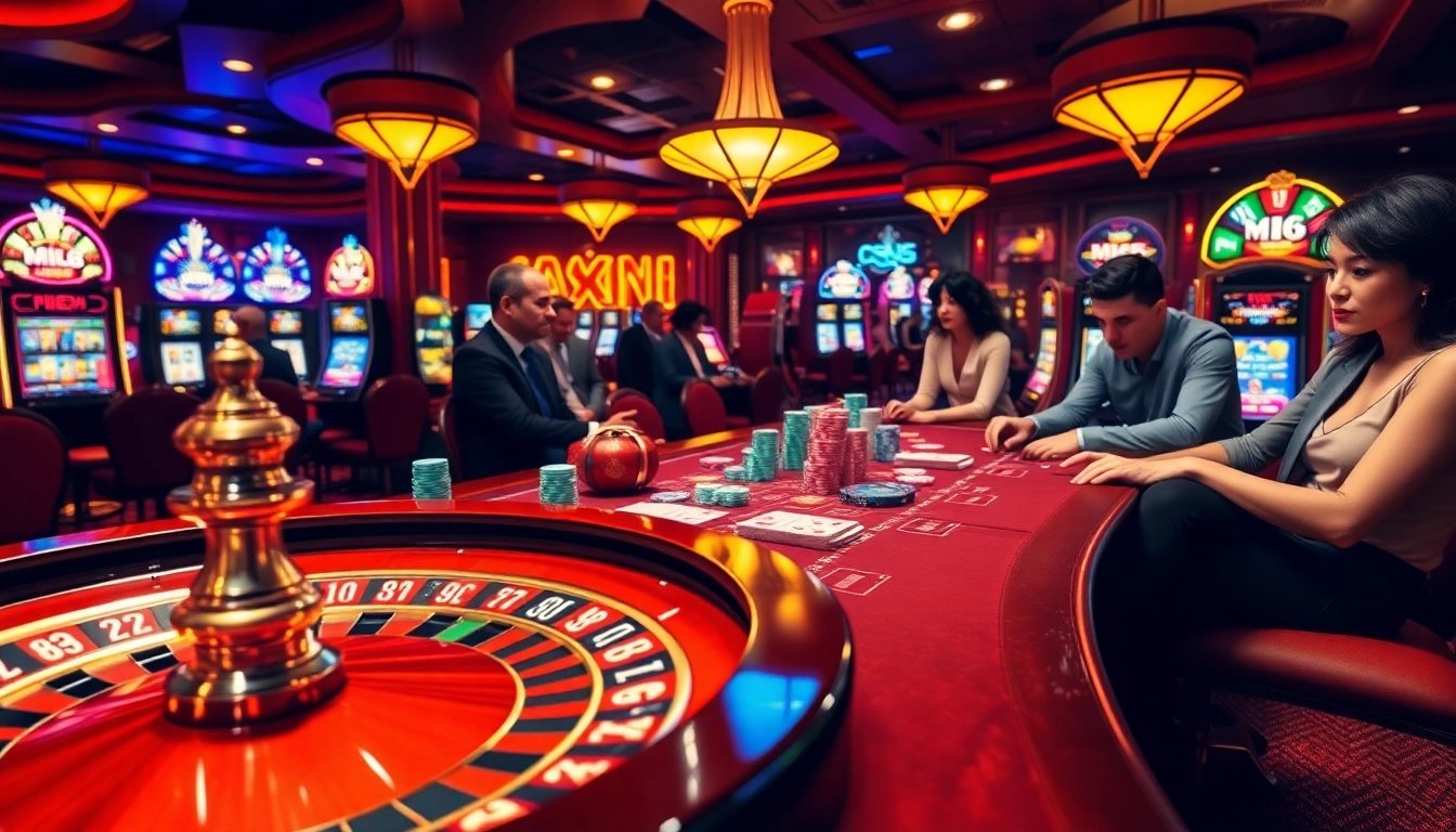 Exciting casino scene featuring MK8-themed poker game tables with vibrant colors and dynamic player action.