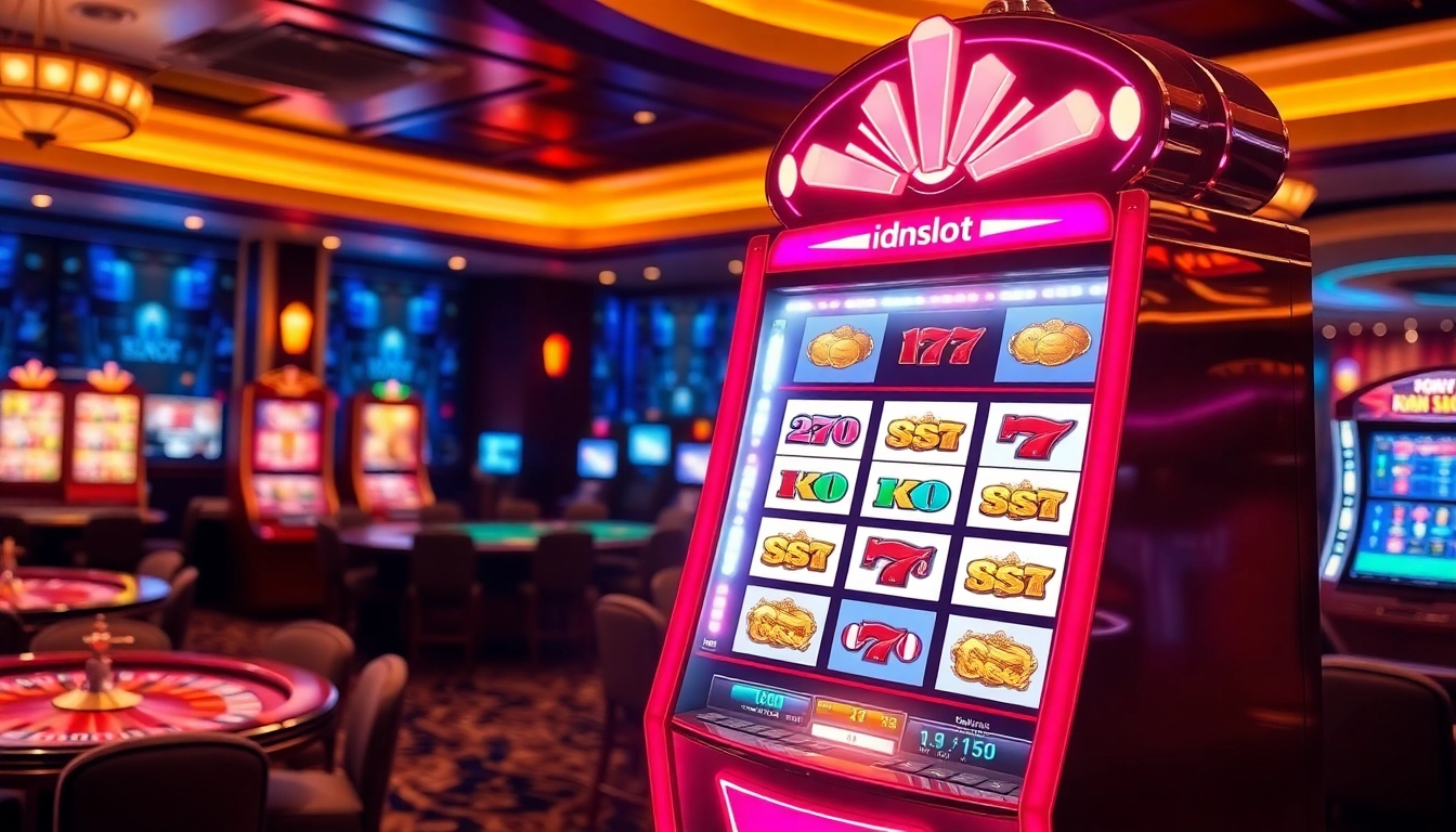 Experience the thrill of idnslot with vibrant slot machines and casino elements.