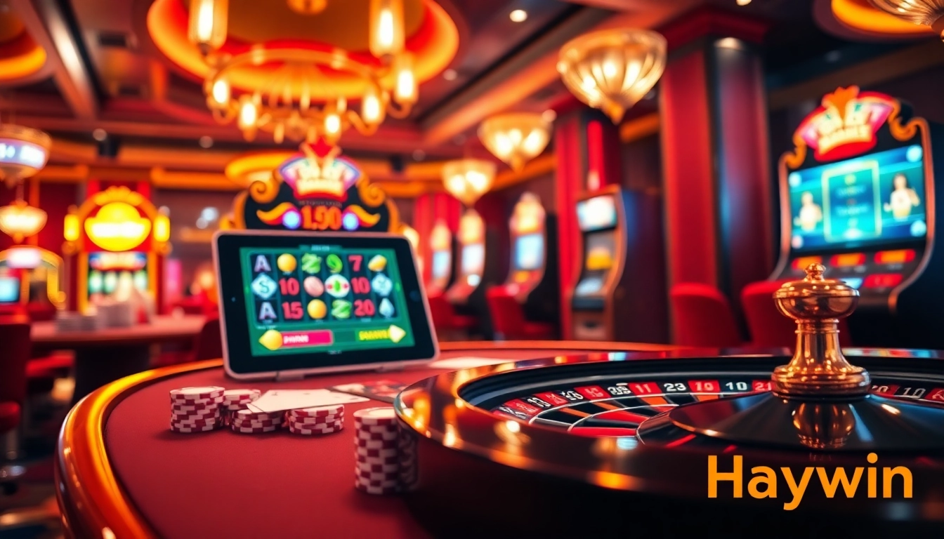 Experience the thrill of Haywin gaming with poker chips, cards, and vibrant visuals.