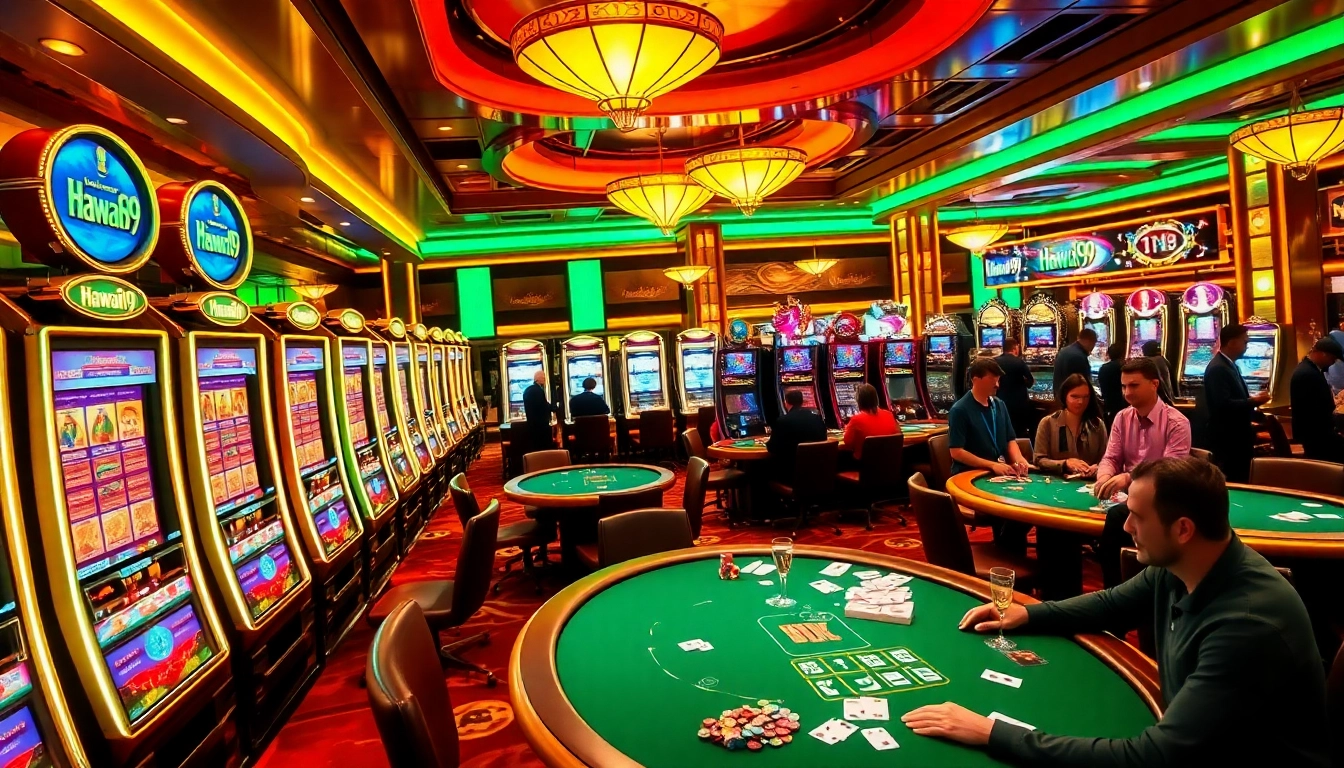 Rasakan aksi perjudian yang hidup dengan mesin slot Hawai99 dan meja poker di kasino mewah.