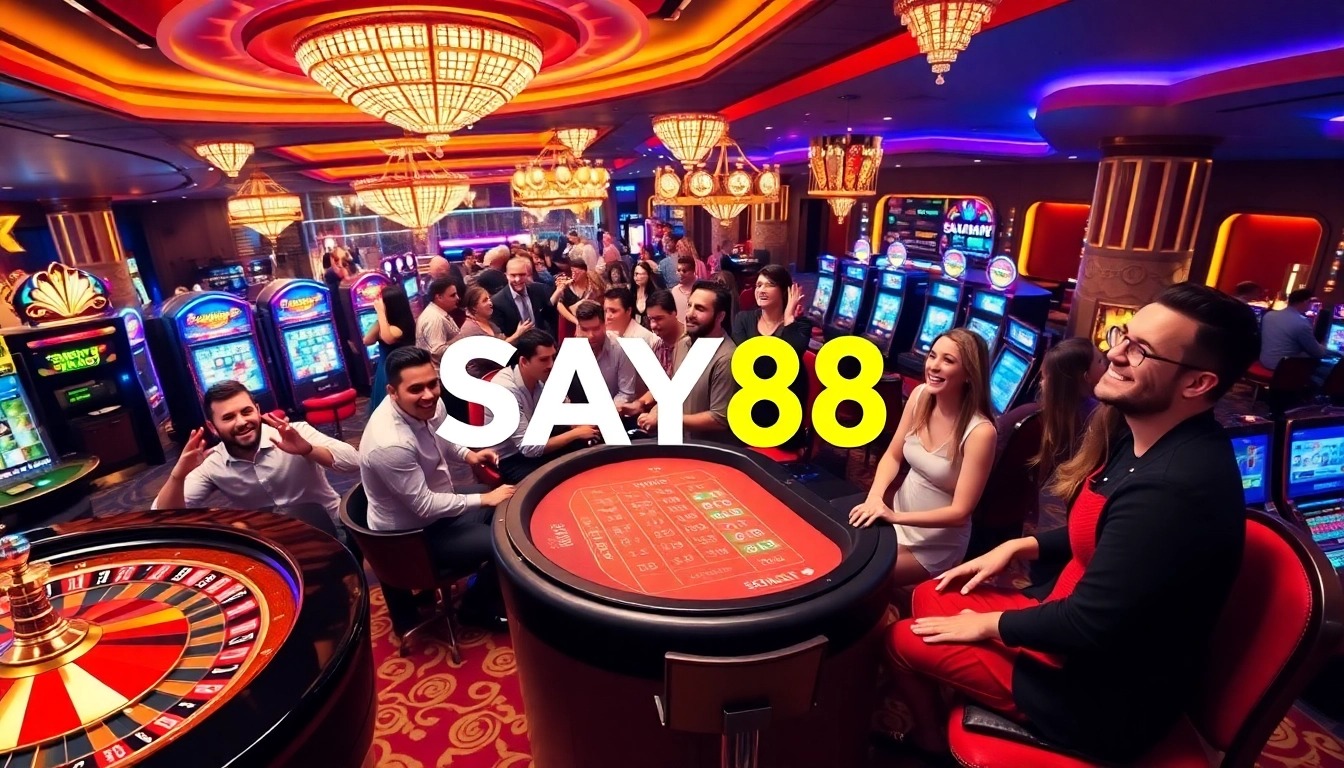 Players enjoying high-stakes games at SAY88's luxurious casino environment.