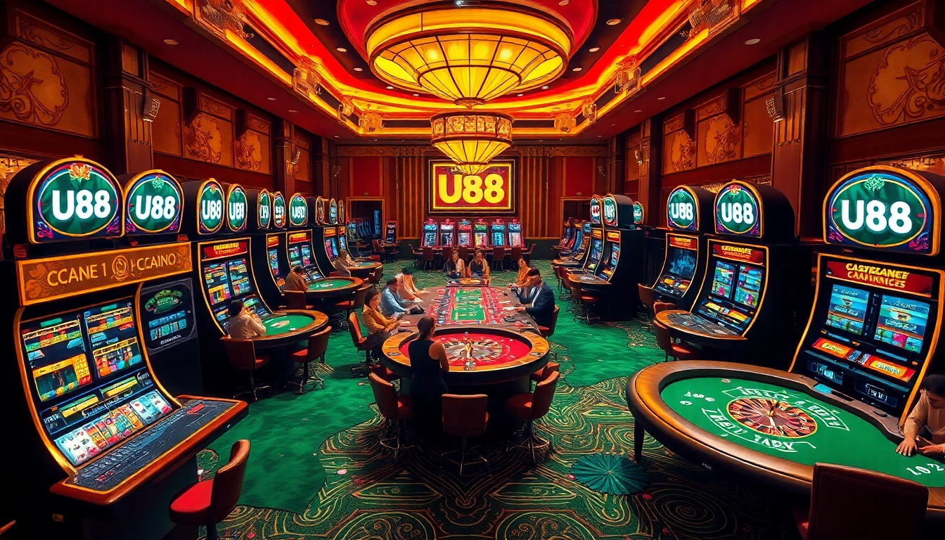 Players engaging in thrilling games at U88 casino, showcasing vibrant tables and excitement.