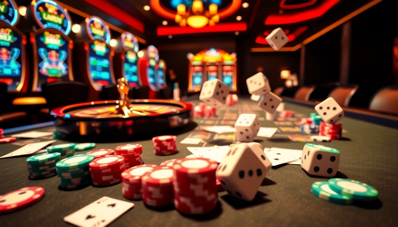 Experience excitement at the F168 casino with vibrant poker chips and roulette wheels.