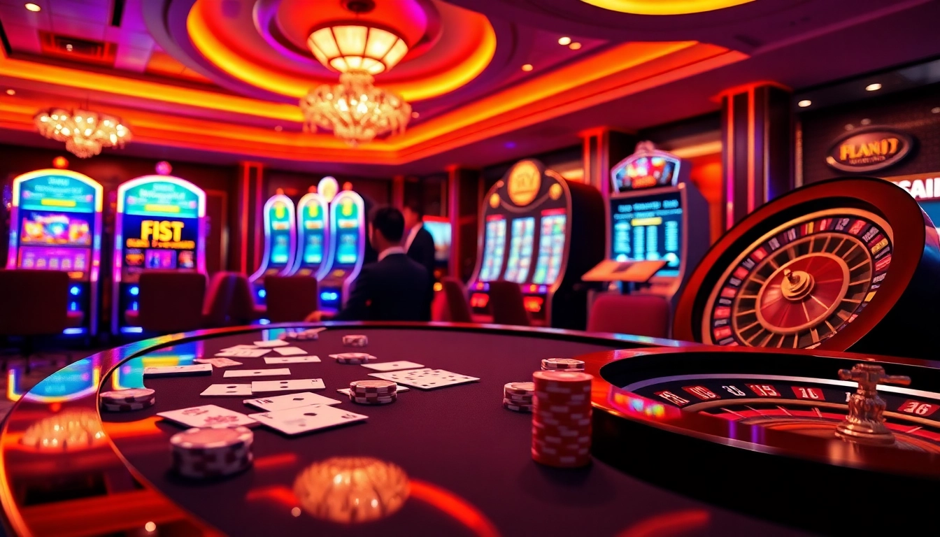 Players enjoying an exciting roulette game at F168 55, vibrant casino atmosphere with cards and chips.